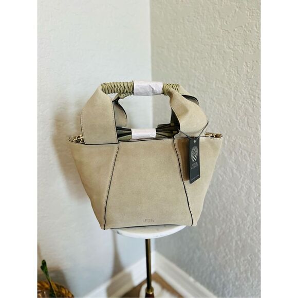 VINCE CAMUTO Janya Top Handle Leather Crossbody Tote Hobo Bag, Khaki, NWT - Picture 8 of 17